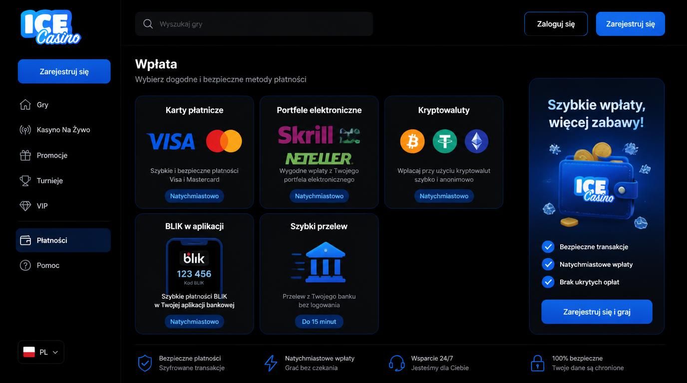 Interfejs płatności: Visa, Skrill, BLIK i Kryptowaluty